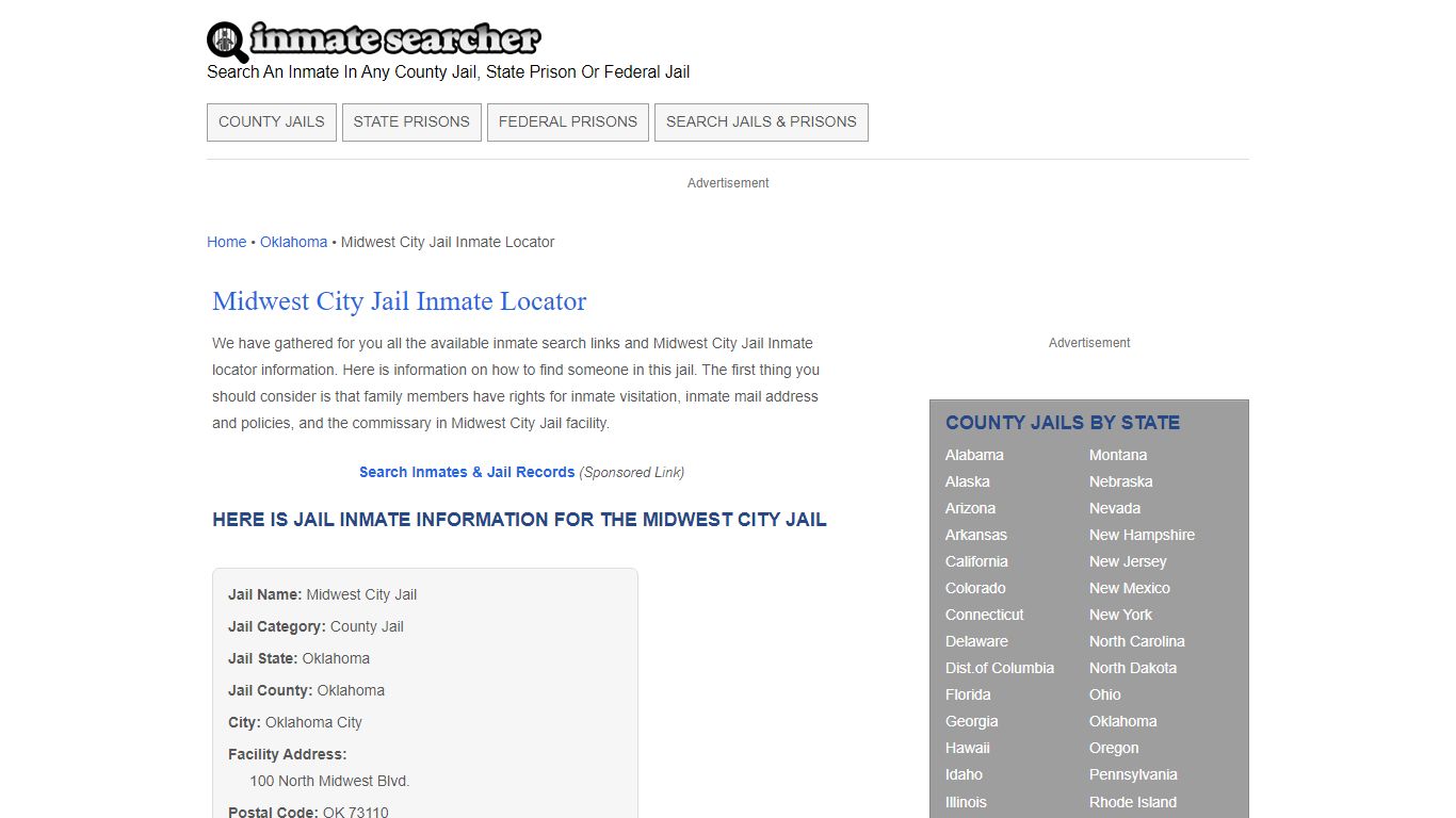 Midwest City Jail Inmate Locator - Inmate Searcher